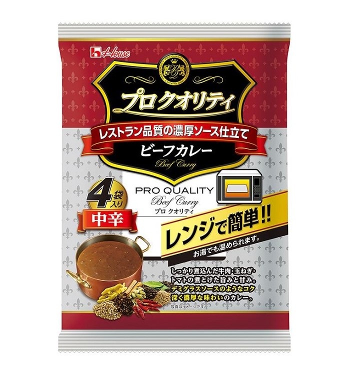 ハウス プロクオリティビーフカレー 中辛 4袋入り まとめ買い(×6)（送料別）(n)