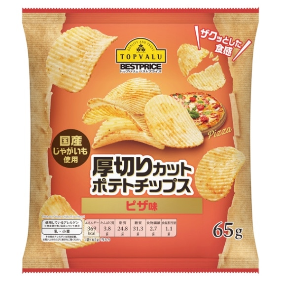 トップバリュ 厚切りカットポテトチップスピザ味 65g まとめ買い(×12)|4549741777803(tc)（送料別）(n)