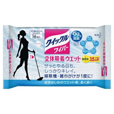 【単品】花王　クイックルワイパー立体吸着ウエットシート  １６枚(送料別)(n)
