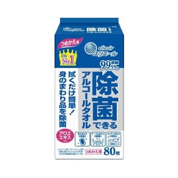 【単品】大王製紙　エリエール除菌できるアルコールタオル詰替  ８０枚(送料別)(n)
