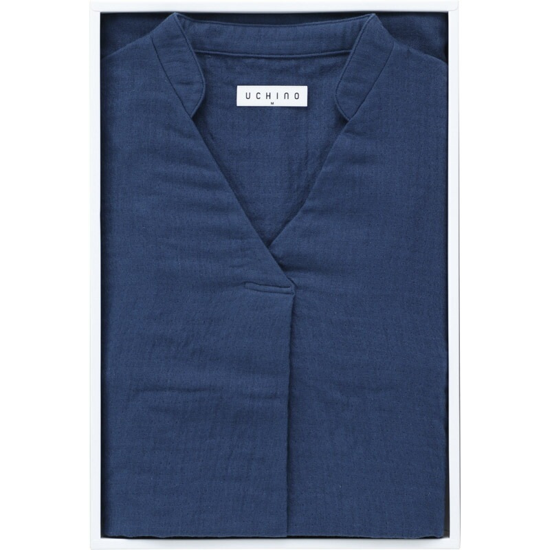 UCHINO マシュマロガーゼ 七分袖タックワンピース Mサイズ ダークブルー RC15820DB/M(送料別)