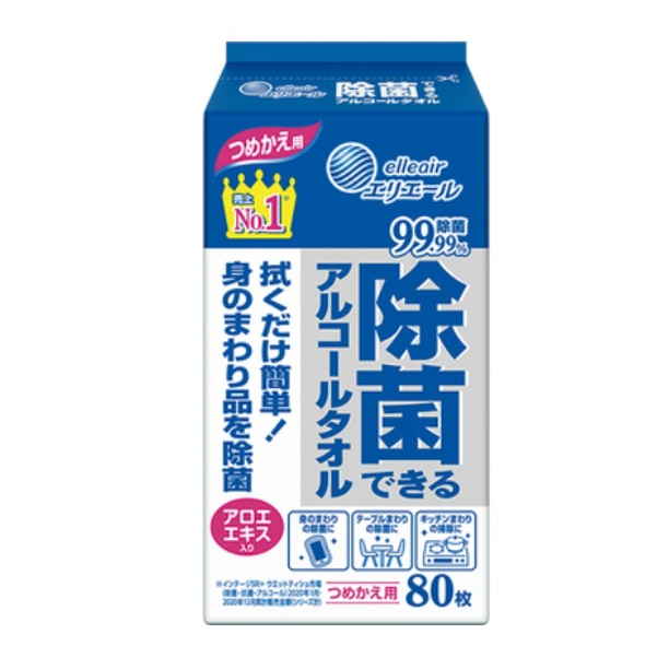 (６個セット)大王製紙 エリエール除菌できるアルコールタオル詰替 80枚|4902011731125(tc)(082263)(送料別)