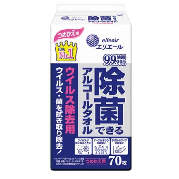 (６個セット)大王製紙 エリエールアルコールタオルウイルス除去替 70枚|4902011731156(tc)(082263)(送料別)
