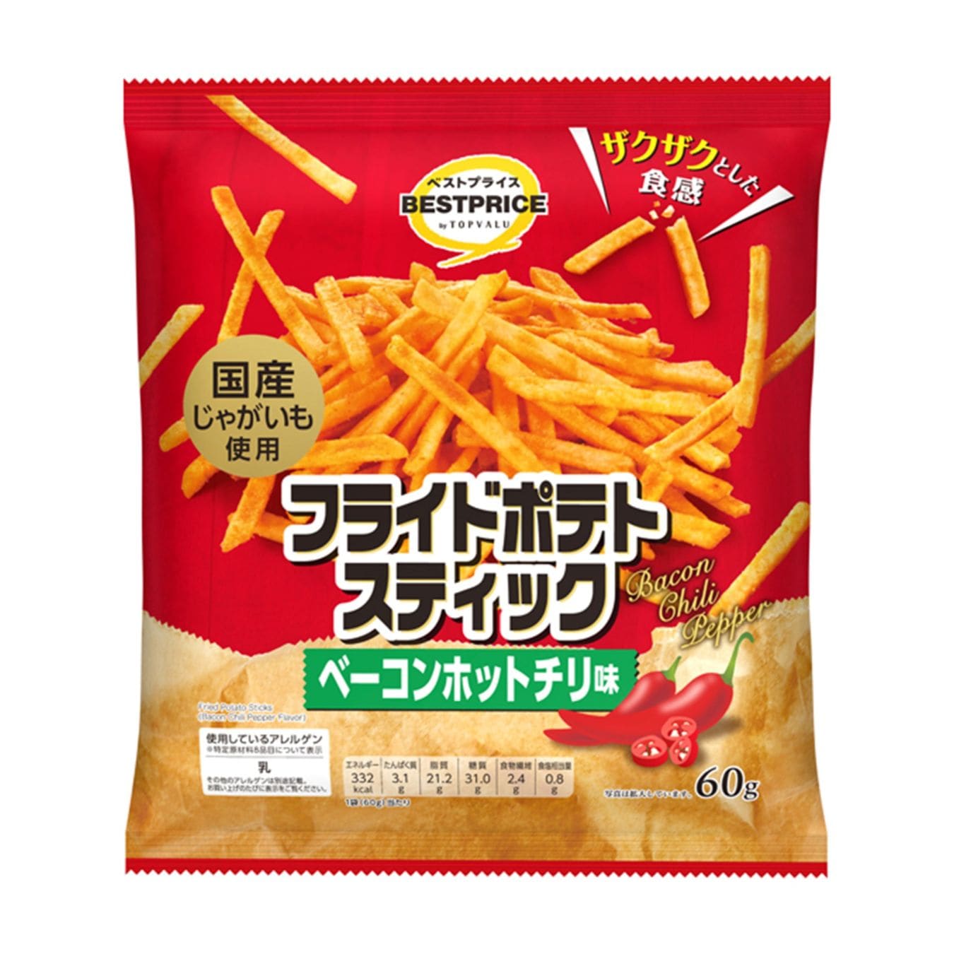 【限定クーポン対象商品】◆BP フライドポテトスティック ベーコンチリ 60g まとめ買い(×12)|4549414167078(tc)(048963)