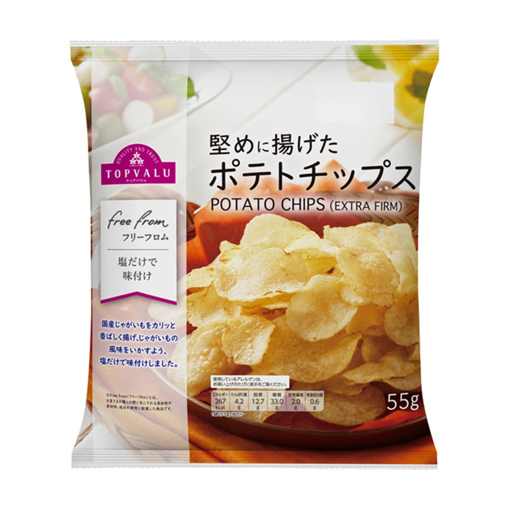 【限定クーポン対象商品】◆TV フリーフロム 堅めに揚げたポテトチップス 55g まとめ買い(×12)|4549741433471(tc)(048963)