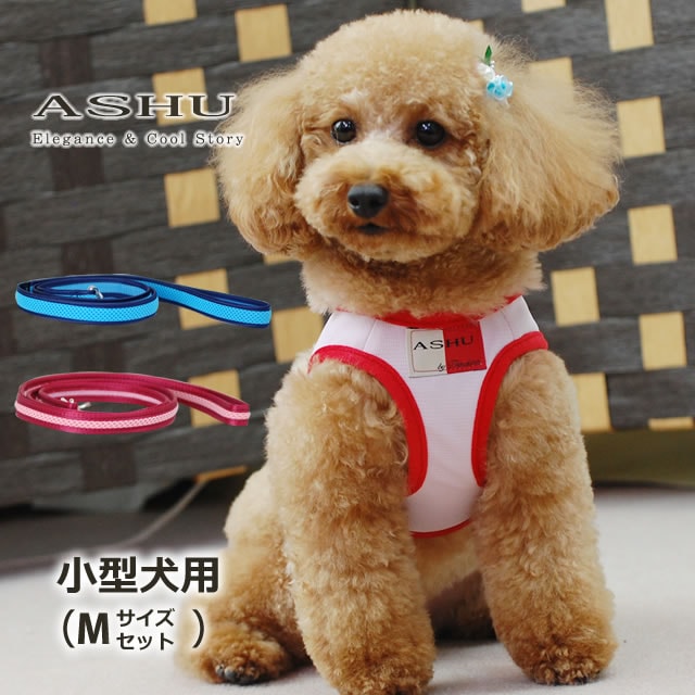 ASHUウェアハーネス水玉＆リードセット Mサイズ(小型犬用)