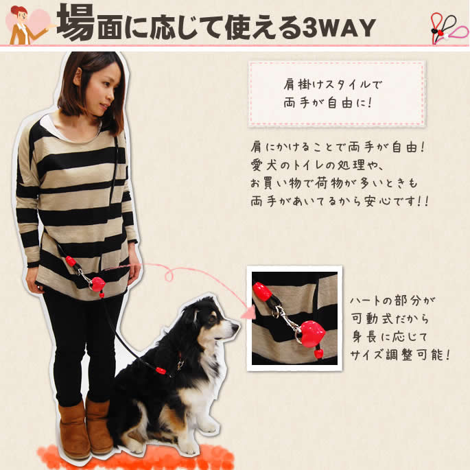 犬用防水リード｜ASHU ラブリーレイン3WAYリード 中～大型犬用