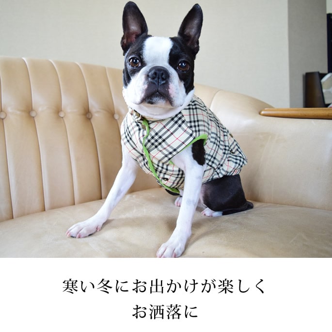 愛犬用 秋冬ウェア】 チェック柄キルトハイネック Lサイズ