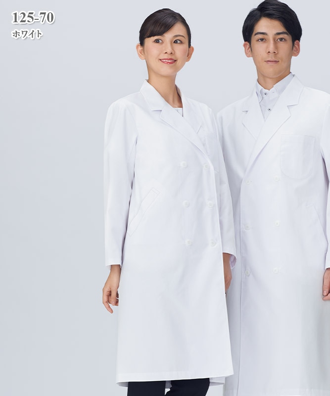 ポプリンレディス白衣ダブル診察衣長袖[KAZEN製品] 125-7｜THS-白衣