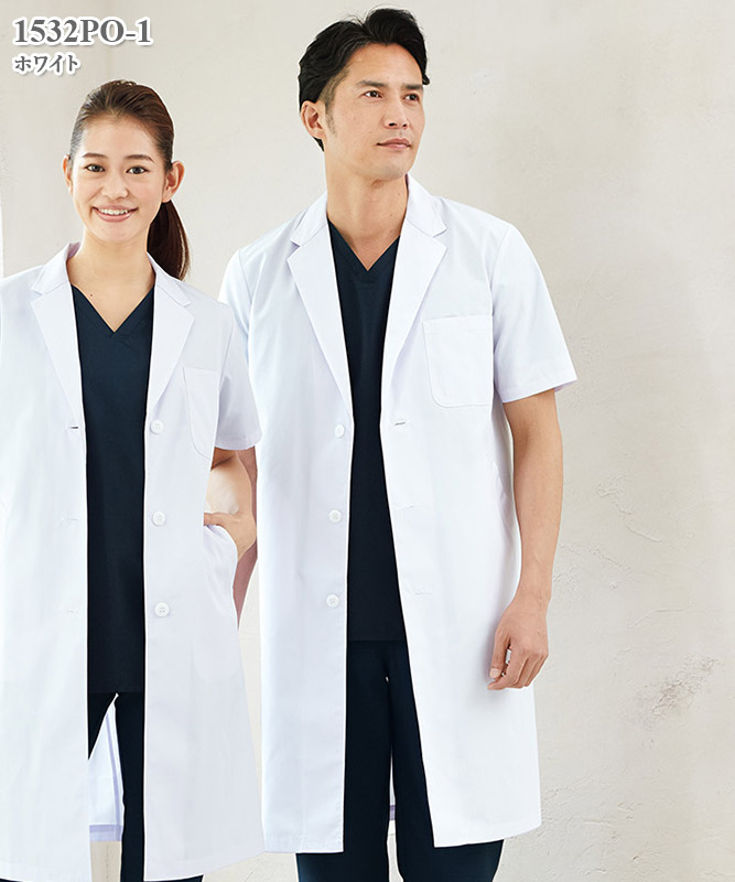 男子白衣シングル診察衣半袖[フォーク製品] 1532PO｜THS-白衣通販・販売