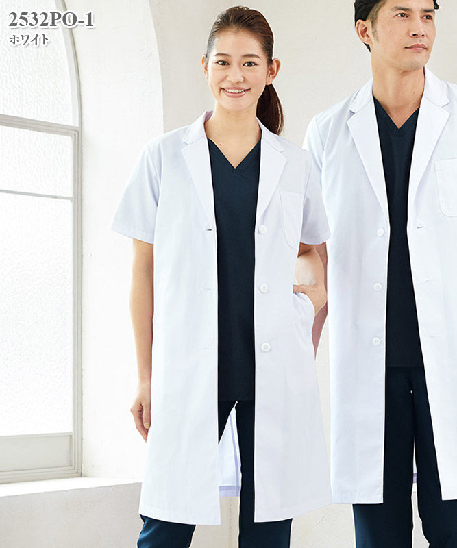 女子白衣シングル診察衣半袖[フォーク製品] 2532PO｜THS-白衣通販・販売