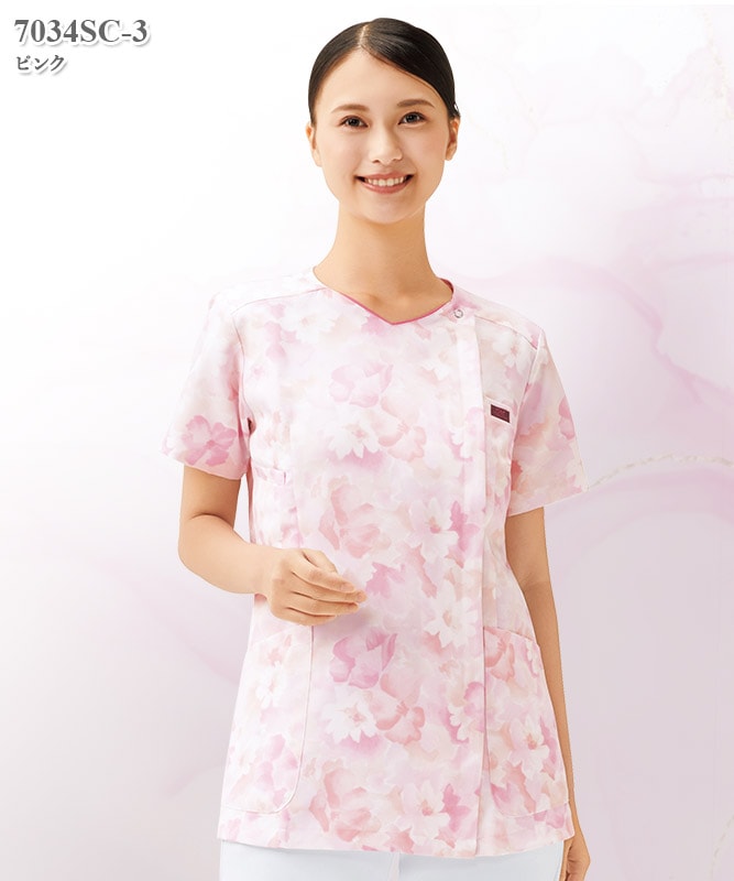 花柄ジップスクラブ半袖[フォーク製品] 7034SC｜THS-白衣通販・販売