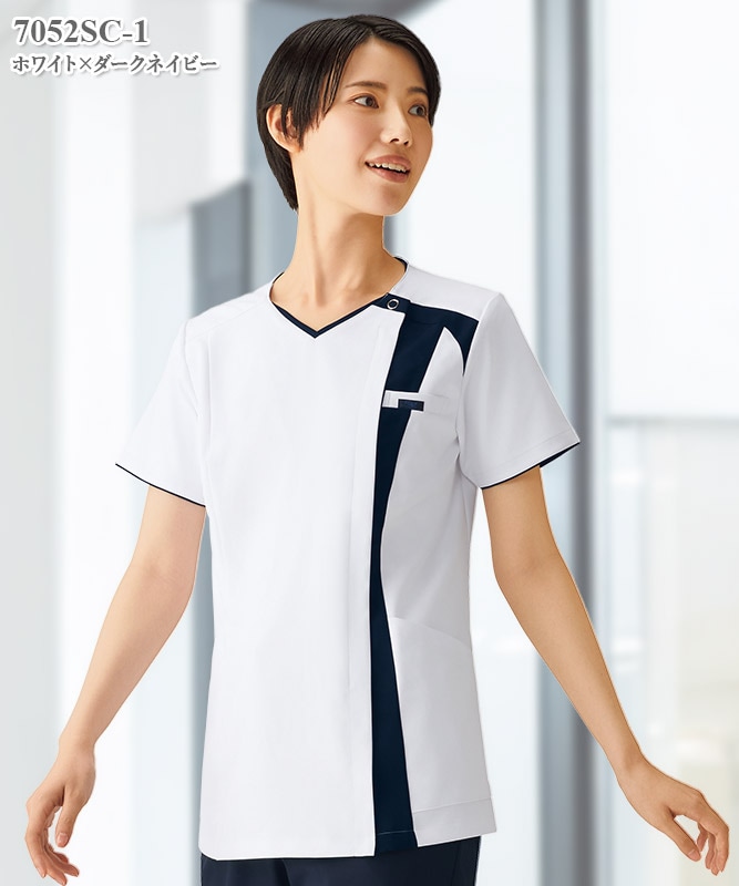 レディスジップスクラブ半袖[フォーク製品] 7052SC｜THS-白衣通販・販売