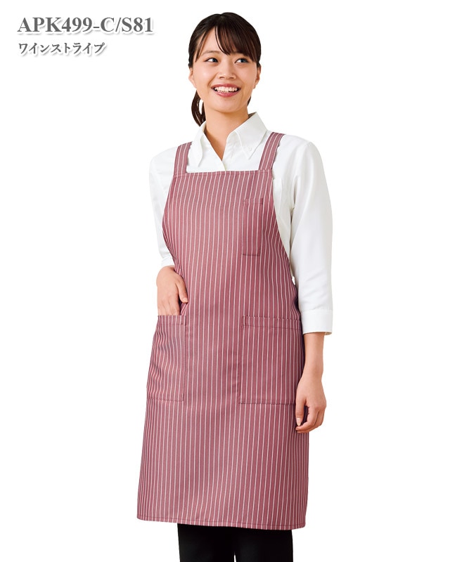 胸当てエプロン(ストライプ)[KAZEN製品] APK499｜THS-白衣通販・販売