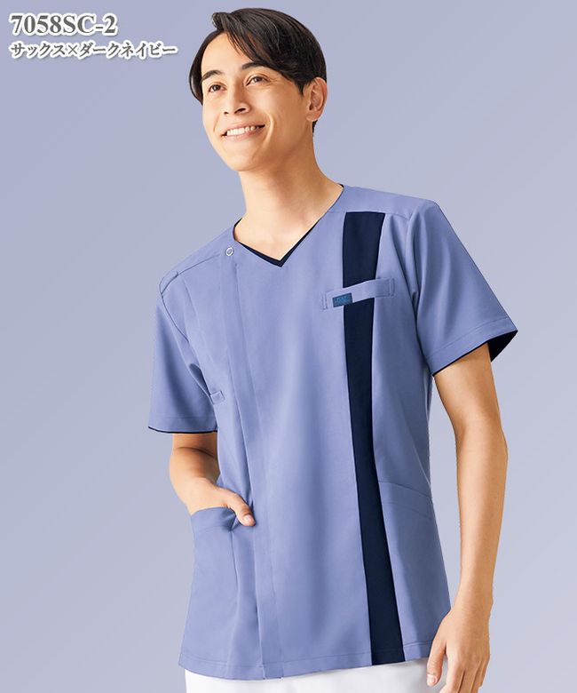 メンズジップスクラブ半袖[フォーク製品] 7058SC｜THS-白衣通販・販売