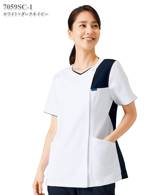レディスジップスクラブ半袖[フォーク製品] 7059SC｜THS-白衣通販・販売