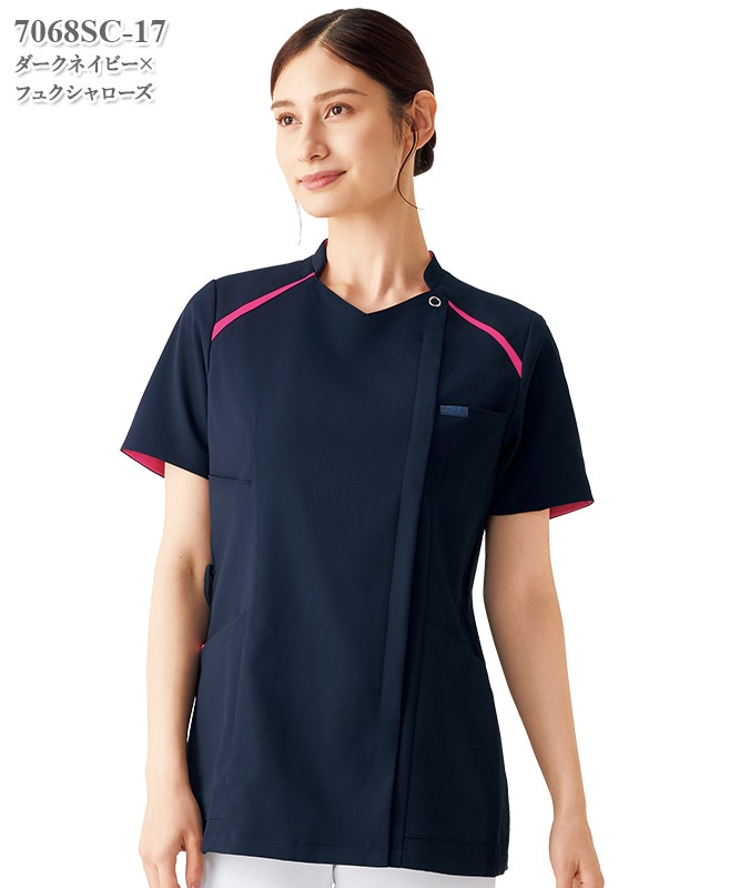 レディスジップスクラブ半袖[フォーク製品] 7068SC｜THS-白衣通販・販売