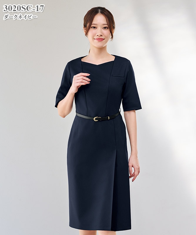 ベルト付きワンピース五分袖[フォーク製品] 3020SC｜THS-白衣通販・販売