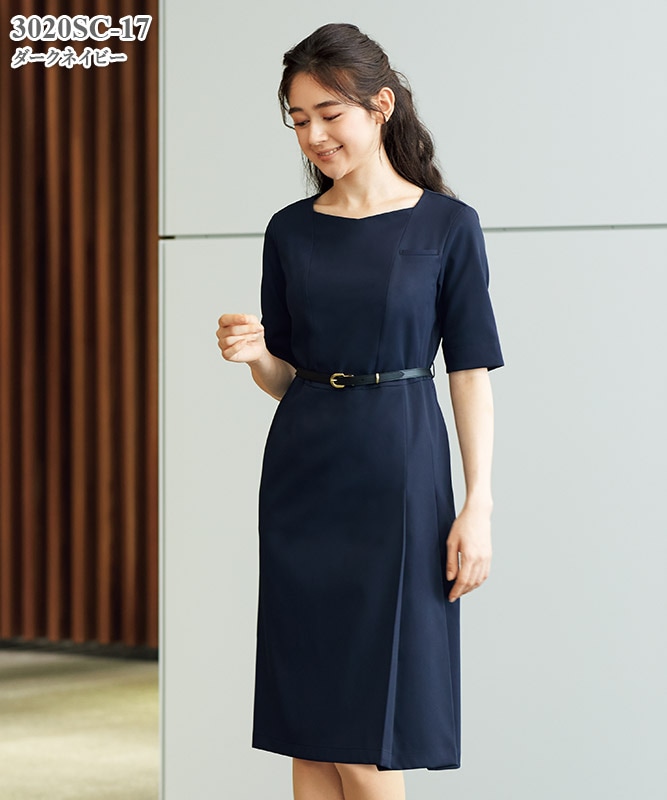 ベルト付きワンピース五分袖[フォーク製品] 3020SC｜THS-白衣通販・販売