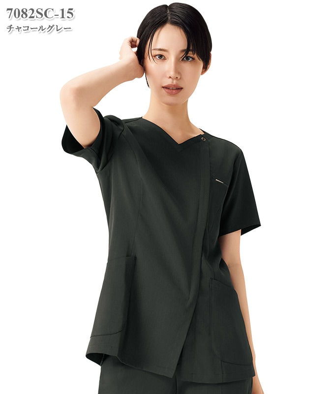 レディスジップスクラブ半袖[フォーク製品] 7082SC｜THS-白衣通販・販売