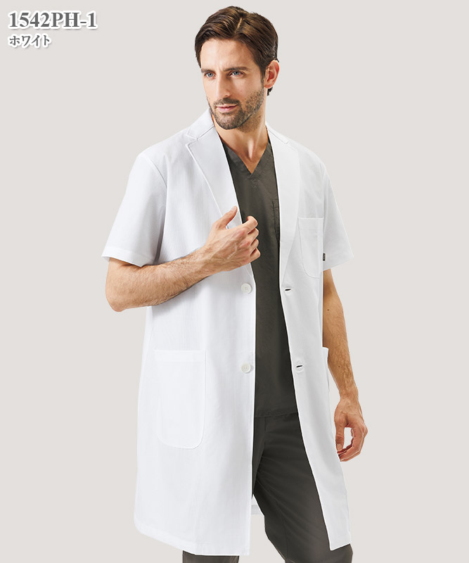 メンズ白衣ドクターコート半袖[フォーク製品] 1542PH｜THS-白衣通販・販売