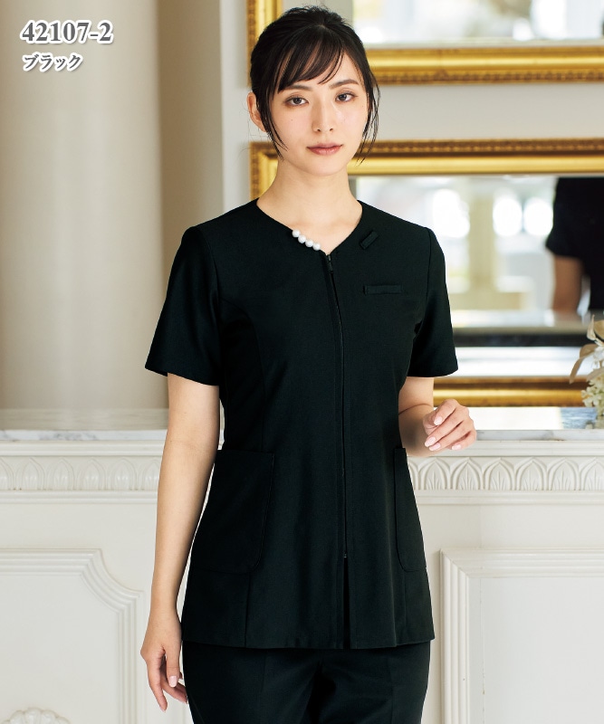 LA BEAUTE レディーススクラブ半袖 ベージュ 女子スクラブ半袖[ナガイレーベン製品] RF-5482｜THS-白衣通販・販売