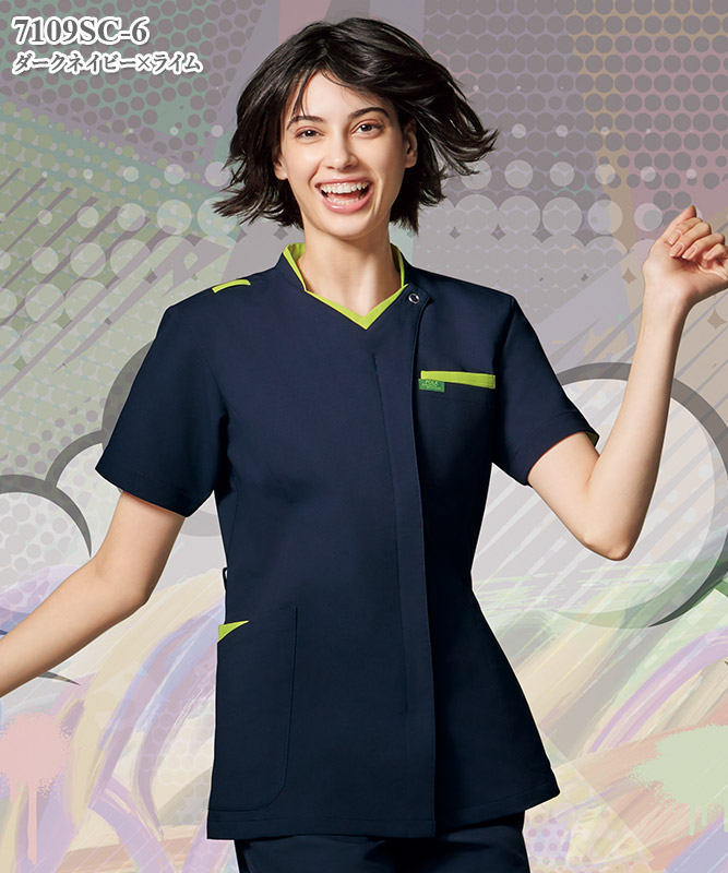 男女兼用ジップスクラブ半袖[フォーク製品] 7109SC｜THS-白衣通販・販売