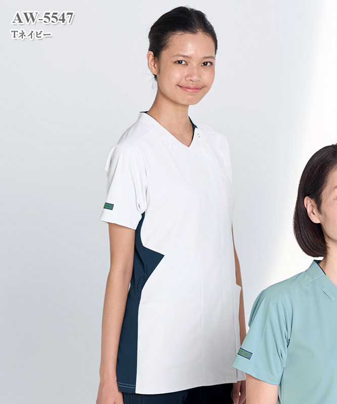 【新品】デマルキ ジップアップ 定価：27,500円 半袖ホワイト XLサイズ 男女兼用スクラブ半袖[ナガイレーベン製品] AW-5547｜THS-白衣通販・販売