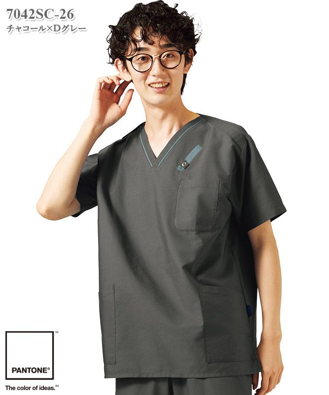 PANTONE男女兼用スクラブ半袖[フォーク製品] 7042SC(□加工内容