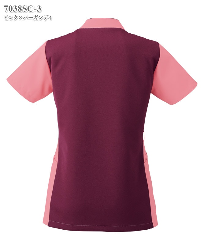 レディスジップスクラブ半袖[フォーク製品] 7038SC｜THS-白衣通販・販売