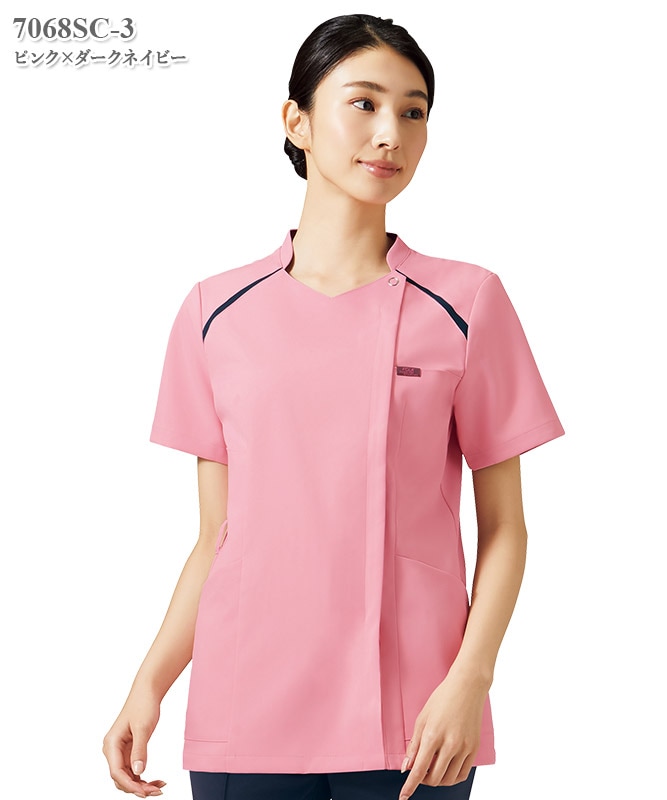 レディスジップスクラブ半袖[フォーク製品] 7068SC｜THS-白衣通販・販売