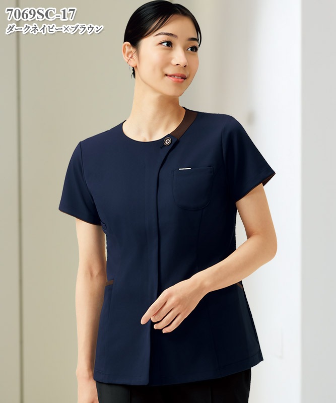 レディスジップスクラブ半袖[フォーク製品] 7069SC｜THS-白衣通販・販売