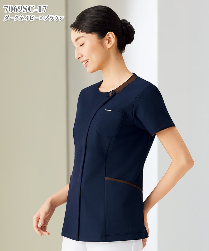 レディスジップスクラブ半袖[フォーク製品] 7069SC｜THS-白衣通販・販売