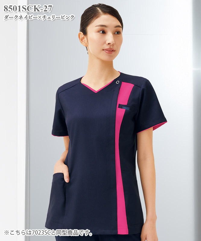 レディスジップスクラブ半袖[フォーク製品] 8501SCK｜THS-白衣通販・販売