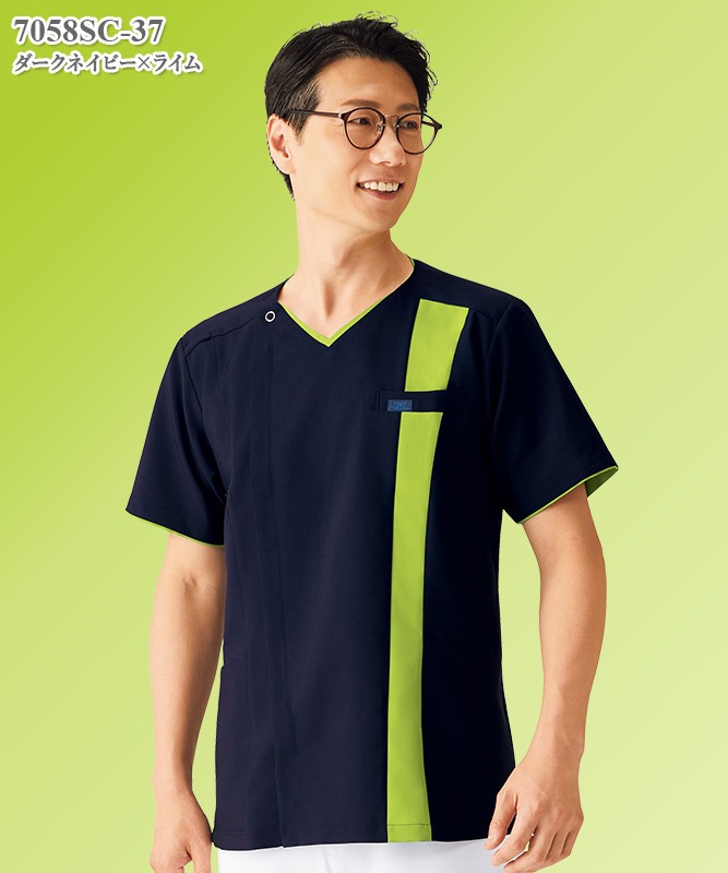 メンズジップスクラブ半袖[フォーク製品] 7058SC｜THS-白衣通販・販売