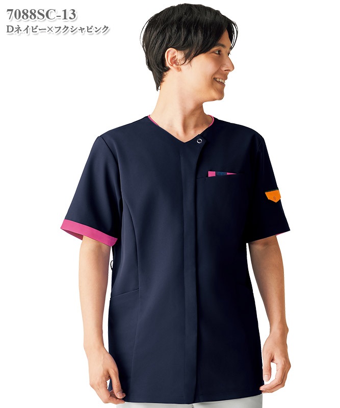 男女兼用ジップスクラブ半袖[フォーク製品] 7088SC｜THS-白衣通販・販売