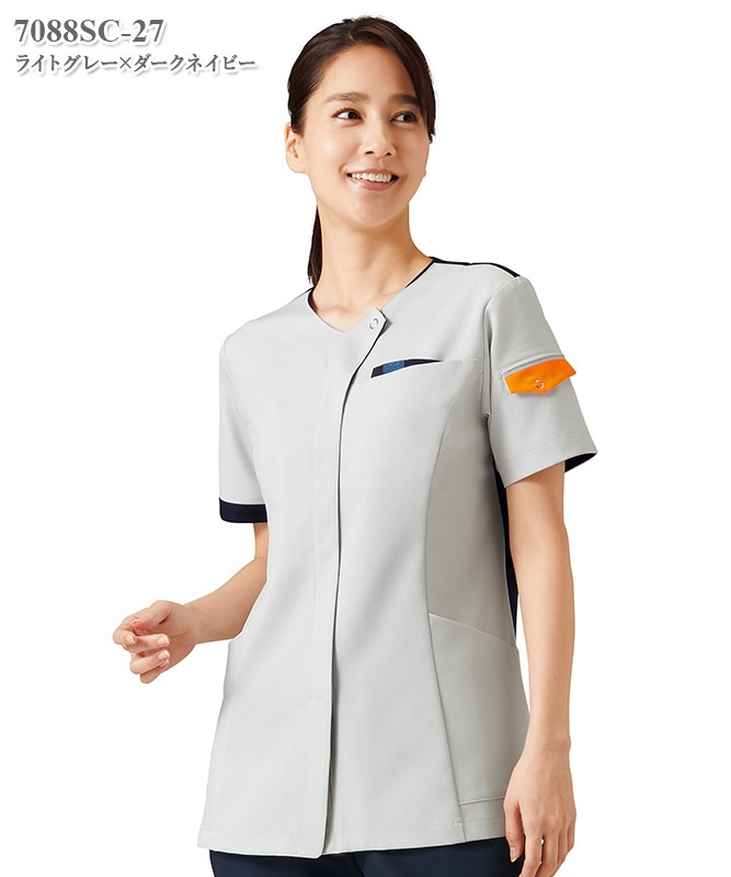 男女兼用ジップスクラブ半袖[フォーク製品] 7088SC｜THS-白衣通販・販売