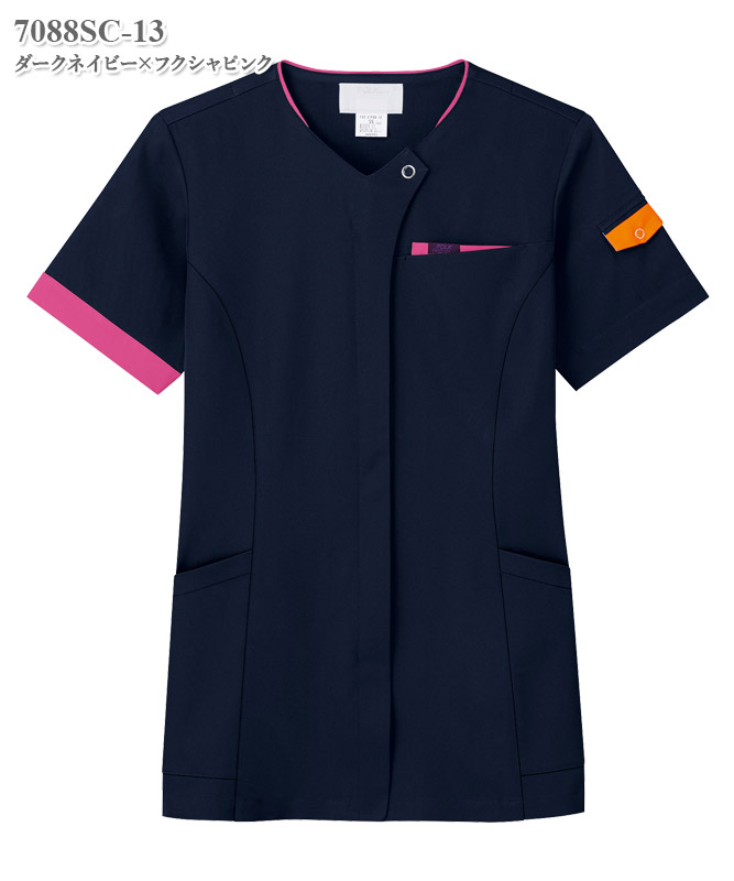 男女兼用ジップスクラブ半袖[フォーク製品] 7088SC｜THS-白衣通販・販売