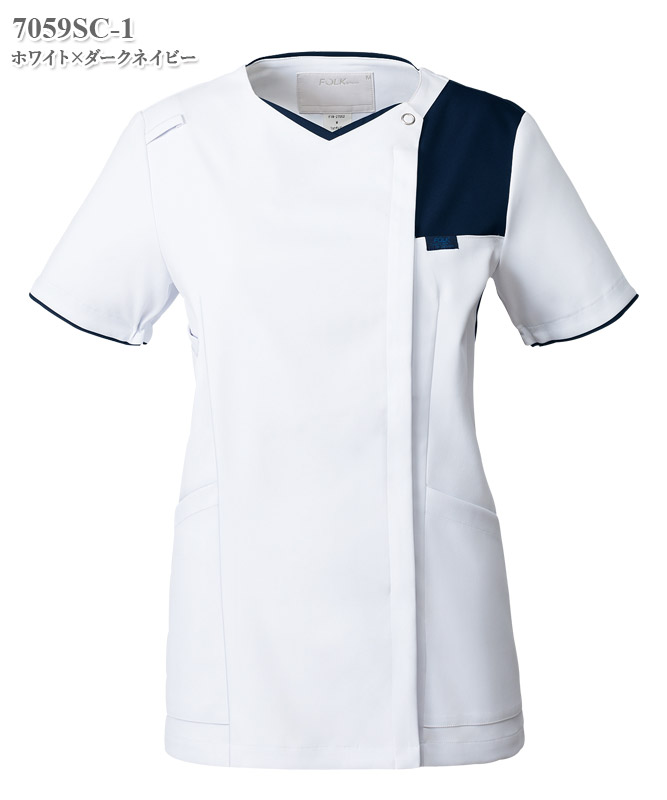レディスジップスクラブ半袖[フォーク製品] 7059SC｜THS-白衣通販・販売