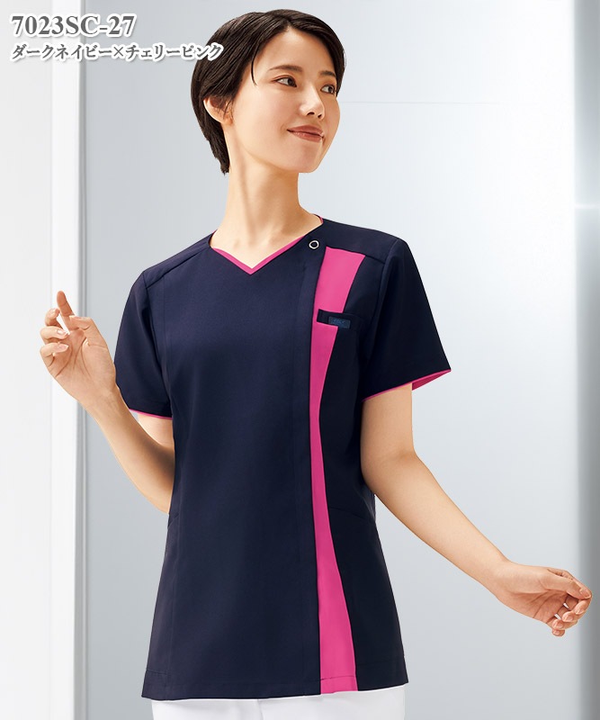 レディスジップスクラブ半袖[フォーク製品] 7023SC｜THS-白衣通販・販売