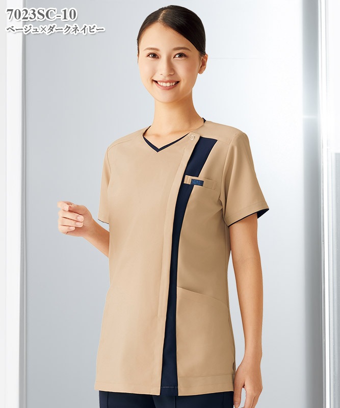 レディスジップスクラブ半袖[フォーク製品] 7023SC｜THS-白衣通販・販売