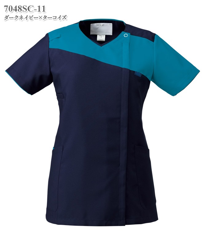 レディスジップスクラブ半袖[フォーク製品] 7048SC｜THS-白衣通販・販売