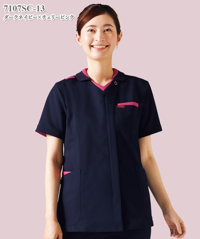 男女兼用ジップスクラブ半袖[フォーク製品] 7107SC｜THS-白衣通販・販売