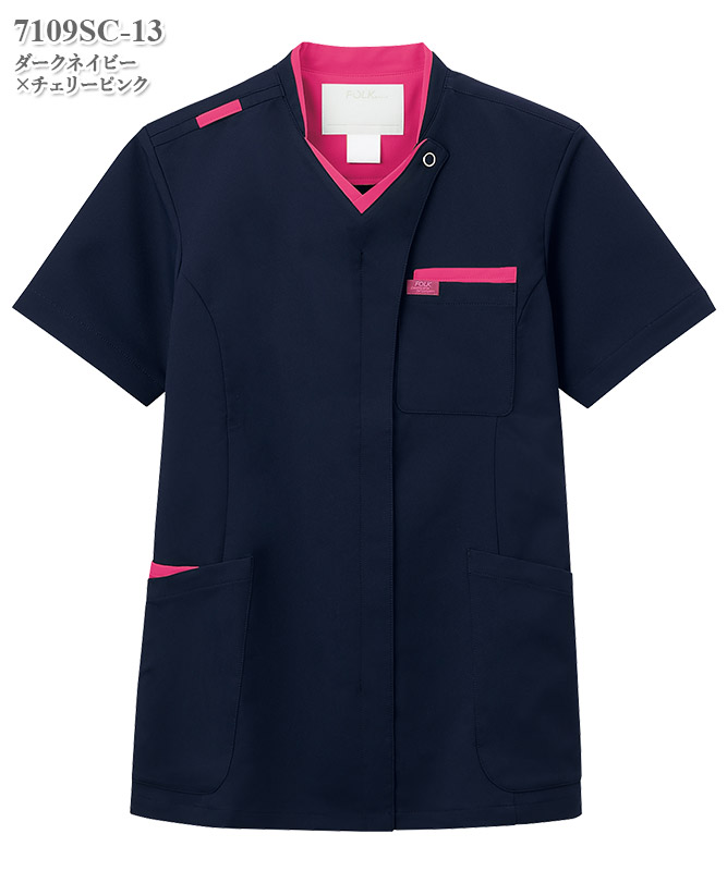 男女兼用ジップスクラブ半袖[フォーク製品] 7109SC｜THS-白衣通販・販売