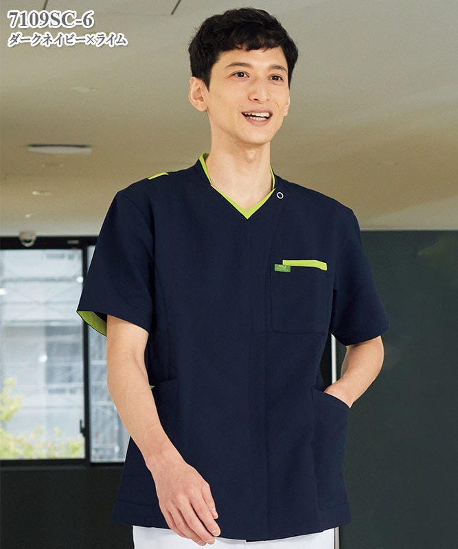 男女兼用ジップスクラブ半袖[フォーク製品] 7109SC｜THS-白衣通販・販売