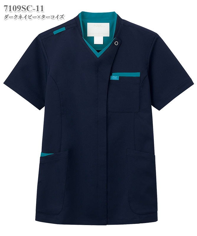 男女兼用ジップスクラブ半袖[フォーク製品] 7109SC｜THS-白衣通販・販売