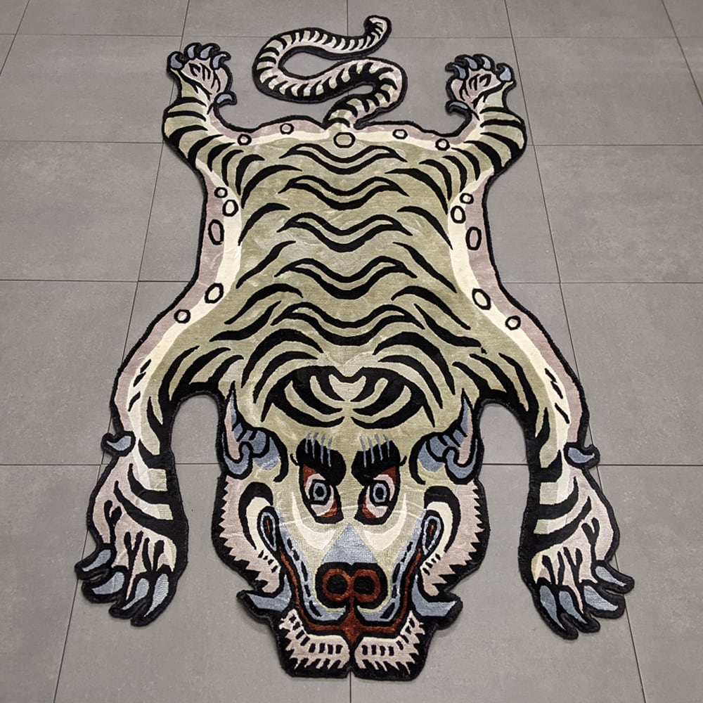 Tibetan Tiger Rug (Lサイズ シルク アッシュグリーン 042