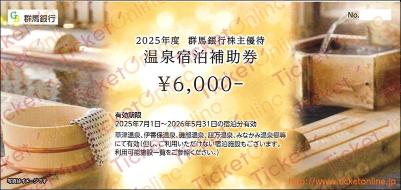 群馬銀行 温泉宿泊補助券(6000円)1枚 ~26年5月