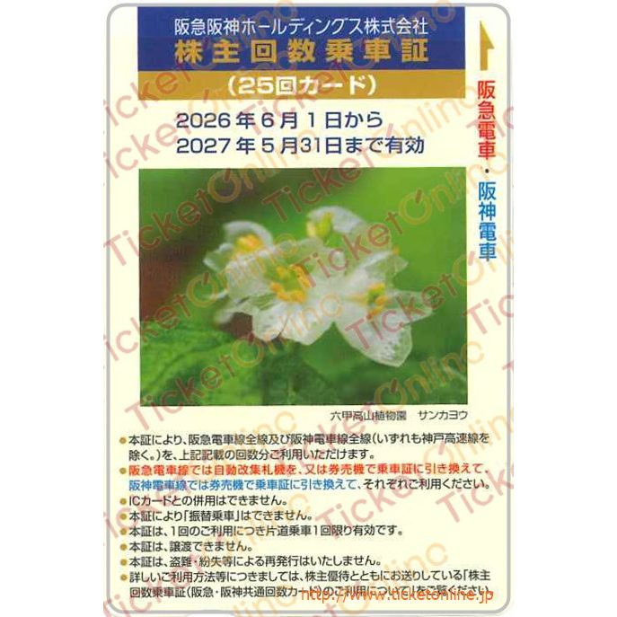 阪急阪神ホールディングス 株主優待回数乗車証「25回カード」1枚 ～27