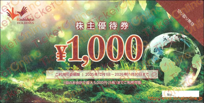 コシダカ株主優待券（1000円）1枚　～26年11月
